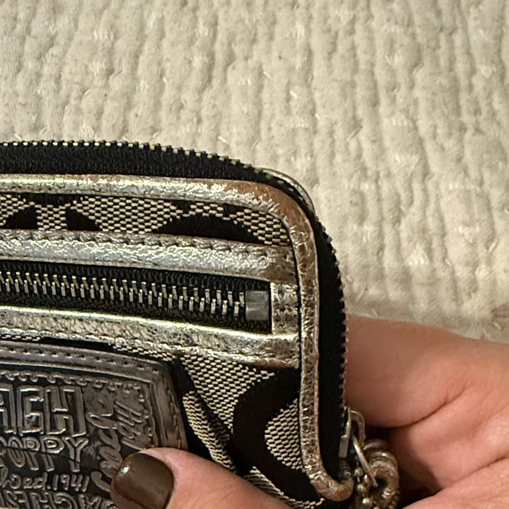 Coach Black and Silver Signature Wristlet Card Case